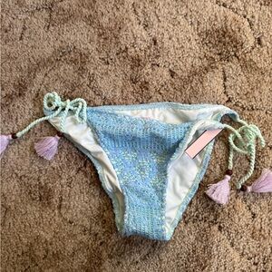 Victoria's Secret Light Blue and White Crochet Bikini Bottom